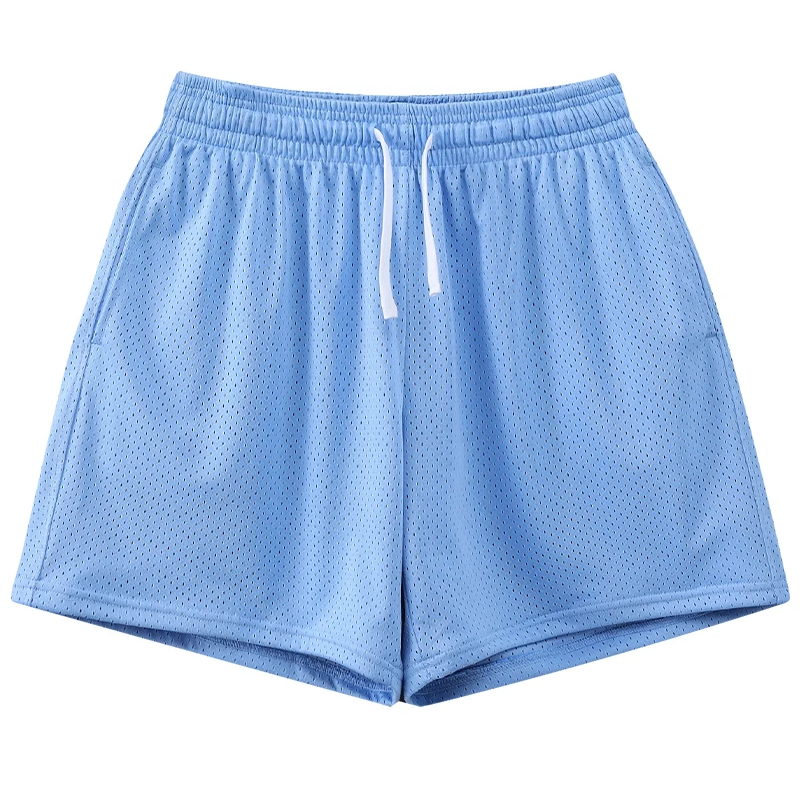 Men Casual Basketball Shorts Running Sports Breathable Outdoor Light Blue Shorts